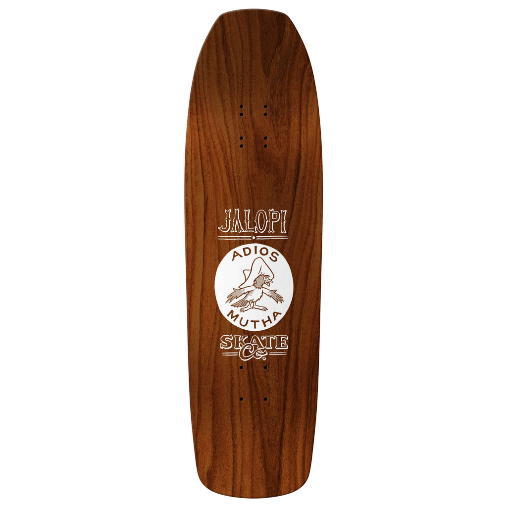 The ANTIHERO GROSSO JALOPI RETURN wooden skateboard deck showcases "Jalopi Adios Muth" and an eagle design in white.