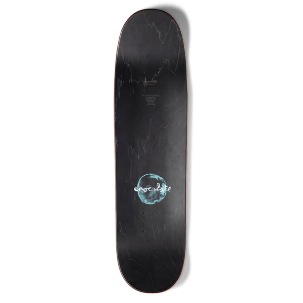 A black CHOCOLATE ANDERSON NEU PHAZE SKIDUL skateboard with a blue CHOCOLATE logo on it.