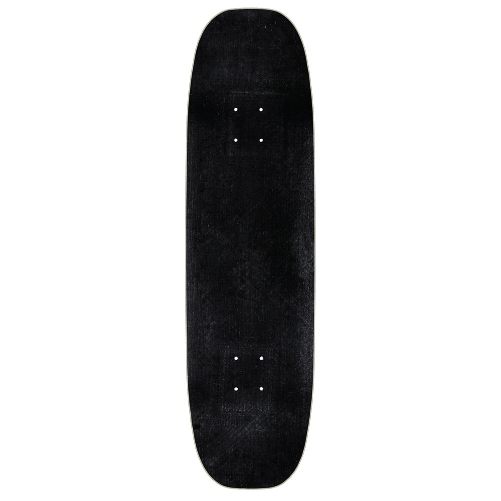 The POWELL PERALTA FLIGHT ANDY ANDERSON HERON 2 skateboard deck by POWELL PERALTA is black, rectangular with rounded edges, has pre-drilled truck holes, and is shown from a top-down view.