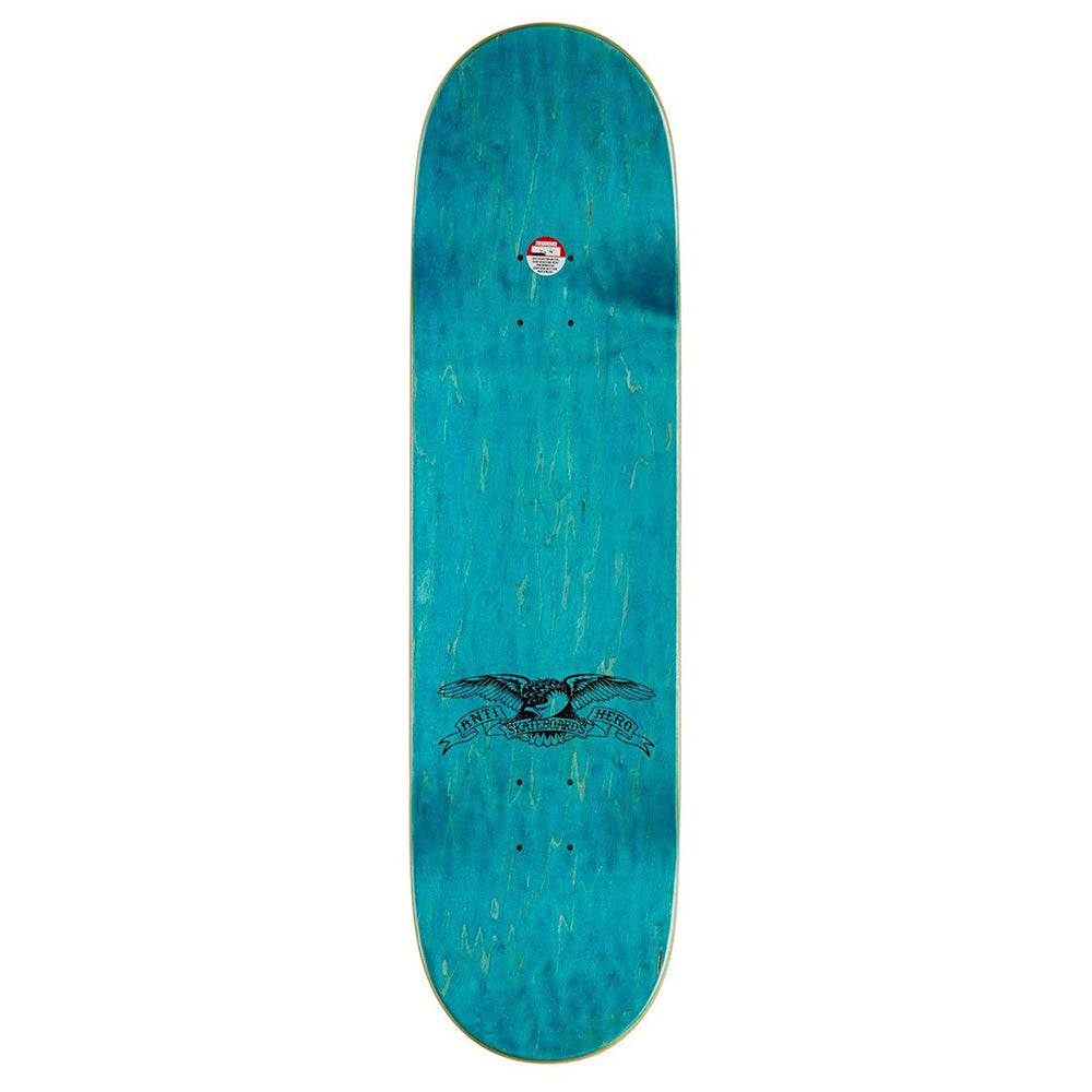 A white skateboard deck from ANTIHERO featuring the Classic Eagle graphic and bold “Anti Hero Skateboards” text near the bottom, plus a small red label at the top. Product name: ANTI HERO CLASSIC EAGLE WHITE.