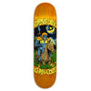 Here's a revised version of the sentence:

The GRIMPLE STIX CHRIS COPE GUEST BOARD by ANTIHERO is a custom-shaped skateboard deck adorned with vibrant artwork of a blue skeleton in armor riding a horse, complete with the text "Grimple Stix" and "Chris Cole.