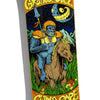 A colorful illustration by Chris Cope, featured on the GRIMPLE STIX CHRIS COPE GUEST BOARD by ANTIHERO, depicts a blue gorilla in armor holding a spear while riding a brown horse in a grassy field. The scene is set against a mountainous night sky and features a smiling moon in the background, reminiscent of the whimsical style seen on GRIMPLE STIX decks.