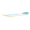 The APRIL GUY MARIANO MIRROR MIRROR 2 skateboard deck by APRIL is shown from a low side angle, showcasing its light blue color, concave shape, and upturned nose and tail.