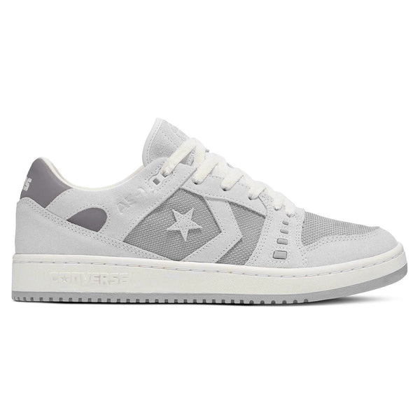 Side view of a white and grey CONVERSE CONVERSE CONS ALEXIS AS-1 PRO VAPOROUS GRAY / GREY AREA sneaker with a star logo on the side, designed as the AS-1 Pro skateboarding shoe.