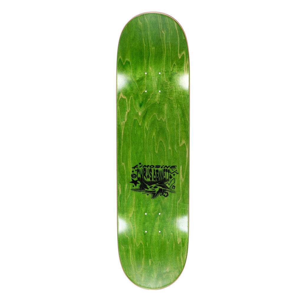 A green LIMOSINE GOONIE skateboard with a black LIMOSINE logo on it.