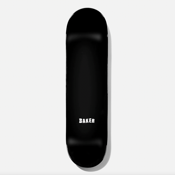 A BAKER skateboard with North American Hard Rock Maple and the word BAKER on it.