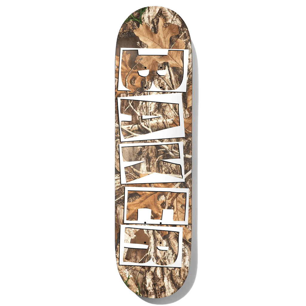 A skateboard with the word 'bee' on it, BAKER TYSON TREES.