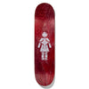 A red GIRL skateboard with an image of a woman on it.