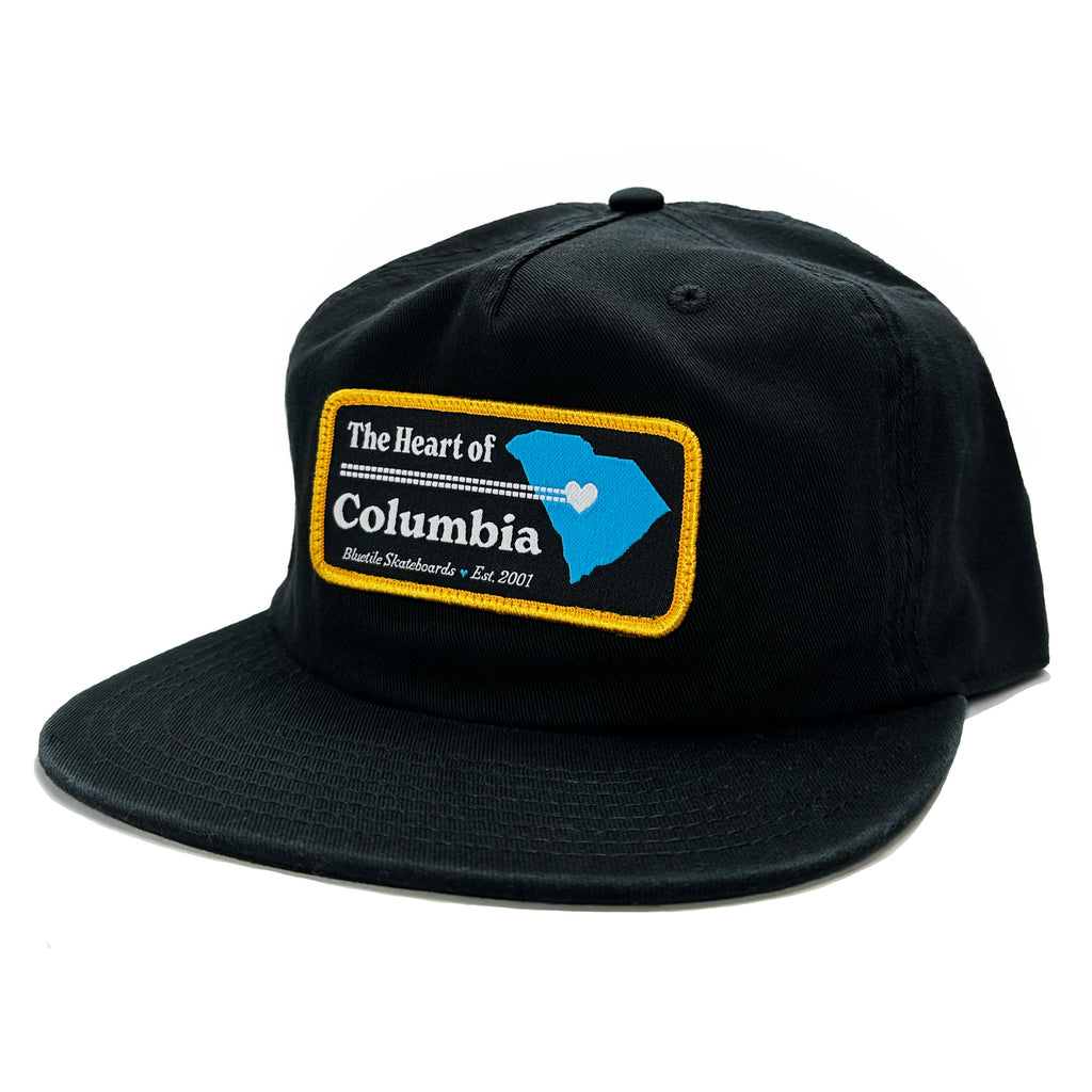 The BLUETILE heart of Columbia patch hat black with an adjustable fastener - the heart of Columbia snapback hat by Bluetile Skateboards.