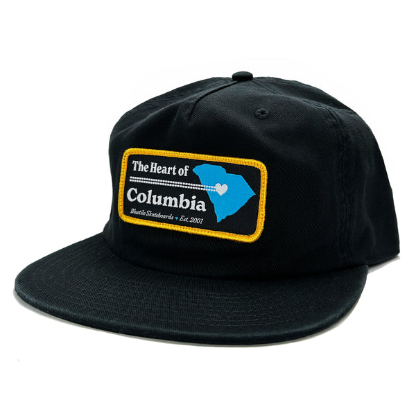 The BLUETILE heart of Columbia patch hat black with an adjustable fastener - the heart of Columbia snapback hat by Bluetile Skateboards.
