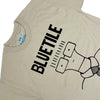 The BLUETILE NEVER GO TO COLLEGE TEE BONE by Bluetile Skateboards features a black cartoon character in a tie under bold "BLUETILE" lettering, crafted from heavyweight cotton for lasting comfort.