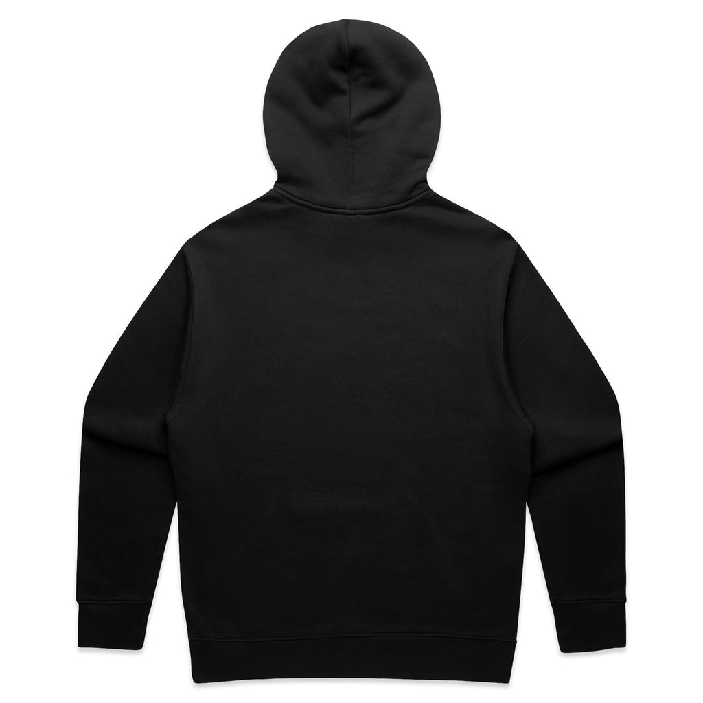 The BLUETILE LOGO HOODIE BLACK by Bluetile Skateboards features an iconic logo across the back, displayed with the hood up and sleeves extended. Ideal for skateboarders seeking comfort and flair, it embodies the brand's spirit.