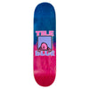 The BLUETILE W.T.F. DECK from Bluetile Skateboards boasts a gradient blue to pink design featuring Jay Croft's artwork of a character peeking over a ledge. Below the character, the text "TILE BLUE" is printed, highlighting the distinctive style of Bluetile Printshop.