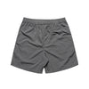 The BLUETILE LOGO SWIM SHORTS SHADOW by Bluetile Skateboards are gray, feature an elastic waistband, a single back pocket, and are made from quick-dry fabric, shown flat on a white background.