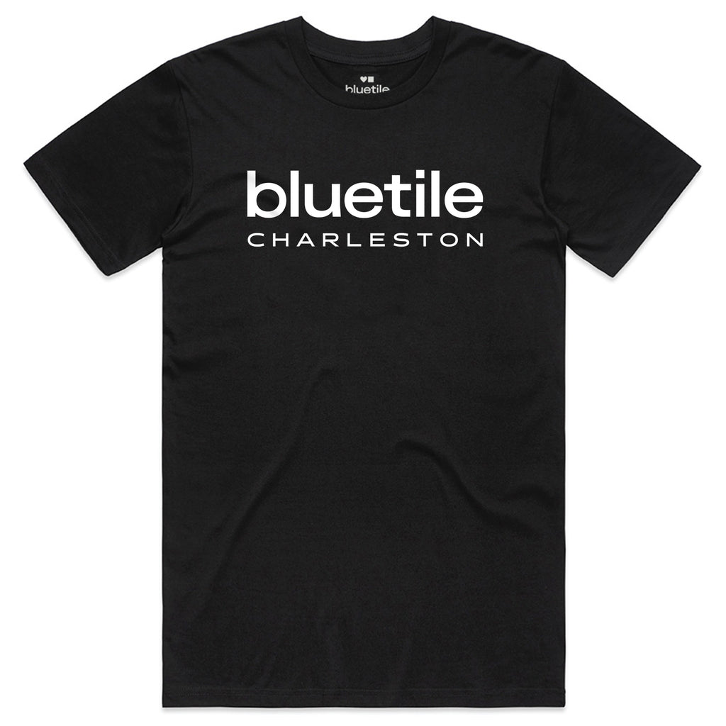 The BLUETILE CHARLESTON LOGO TEE BLACK by Bluetile Skateboards is made from 100% combed cotton and features the classic Charleston logo printed in white on the chest.