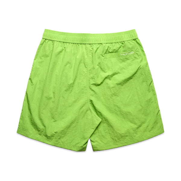 Bright citrus-colored swim shorts with an elastic waistband and a back pocket, perfect for the beach or any active day. These versatile BLUETILE LOGO SWIM SHORTS CITRUS by Bluetile Skateboards blend comfort with functionality.