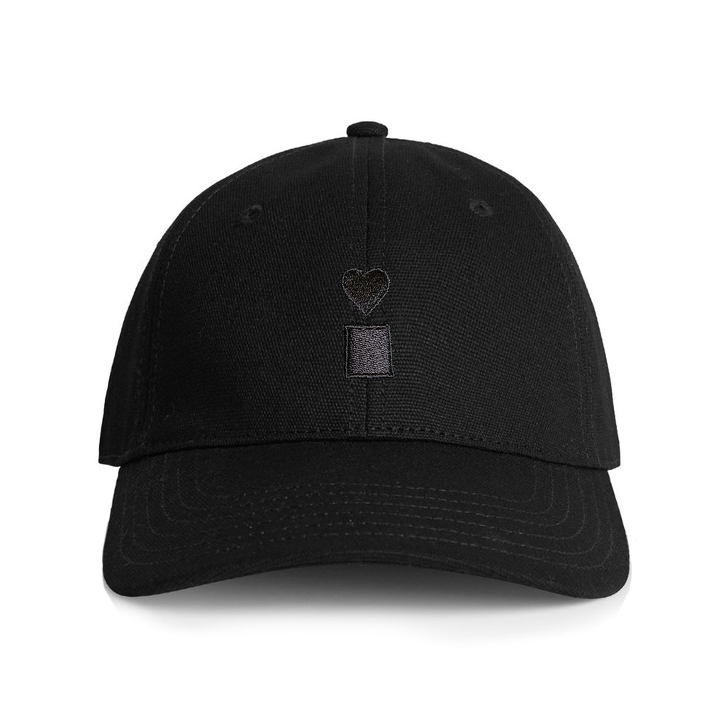 The BLUETILE STACKED LOGO CANVAS HAT BLACK by Bluetile Skateboards is made from 100% cotton canvas and showcases a heart and square design on the front, complete with an adjustable fastener to ensure a perfect fit.