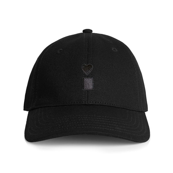 The BLUETILE STACKED LOGO CANVAS HAT BLACK by Bluetile Skateboards is made from 100% cotton canvas and showcases a heart and square design on the front, complete with an adjustable fastener to ensure a perfect fit.