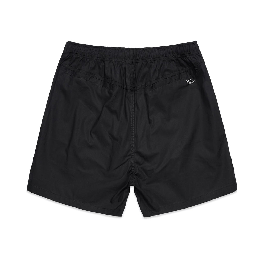A picture of BLUETILE SURPLUS V2 BEACH SHORT BLACK on a white background.
