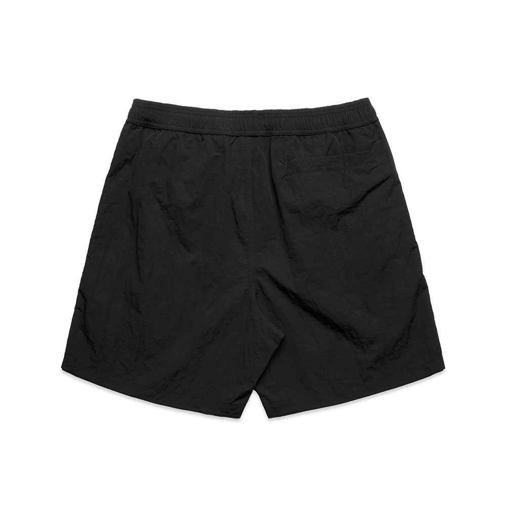 The BLUETILE LOGO SWIM SHORTS BLACK by Bluetile Skateboards are black athletic swim shorts made from recycled nylon with an elastic waistband, two rear pockets, a quick-dry fabric, and feature the logo on the back.