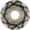 A BONES skateboard wheel with skulls on it.
