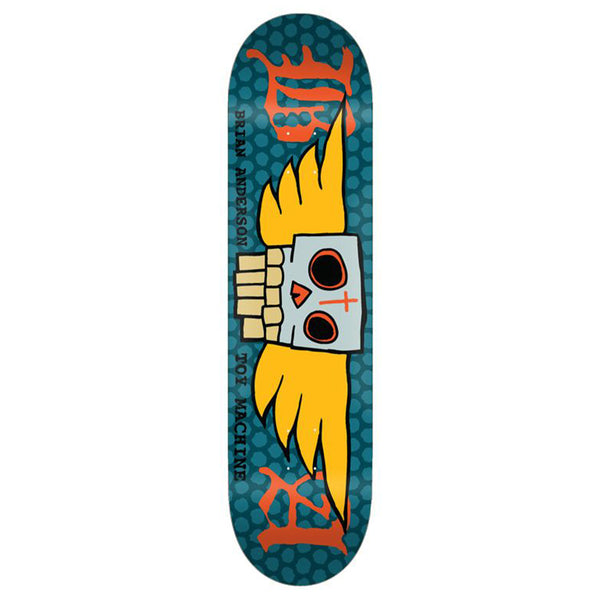 A TOY MACHINE ANDERSON B.A. skateboard deck with an owl on it.