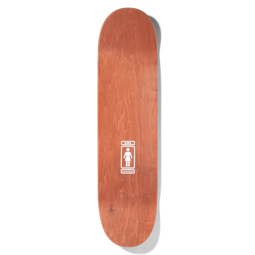 A skateboard featuring the white logo of GIRL BROPHY 93 TIL by GIRL.