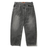 The Butter Goods Roach Denim Jeans in Black Wash feature a high-waisted, baggy fit with five pockets and belt loops, shown laid flat against a white background.