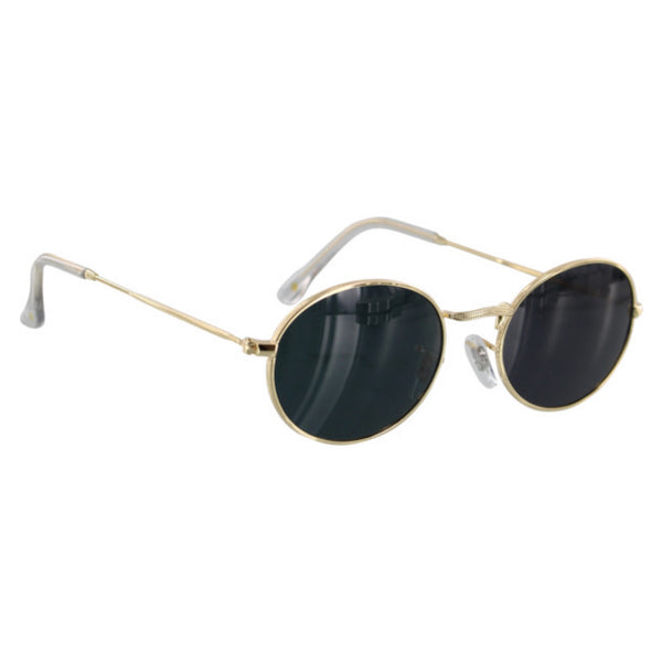 Round, GLASSY SUNHATERS CAMPBELL POLARIZED GOLD sunglasses with dark lenses, isolated on a white background.