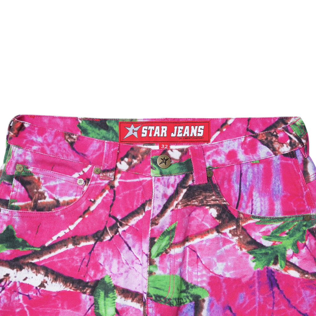 Bright pink camo-patterned pants called the "CARPET CO. REALTREE PANT PINK" from Carpet Co.