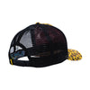 The Carpet Co. CARPET CO. TRUCKER CHEETAH is a yellow and black cheetah print trucker hat with a black mesh back and adjustable strap, shown from the rear angle.