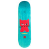 The CARPET CAT DECK by Carpet Co. is a limited edition turquoise skateboard featuring a large red cartoon cat face and yellow "CARPET" and "20" hand-screened graphics—making it truly unique.