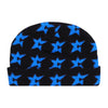 The CARPET CO. C-STAR BEANIE BLACK by Carpet Co. is a stylish black beanie made from soft cotton with a striking blue star design.