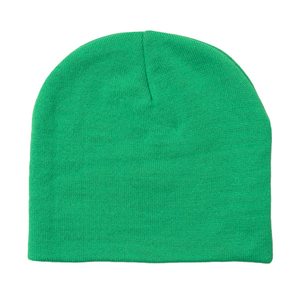 A Carpet Co. Brat Logo No Fold beanie hat in green isolated on a white background.