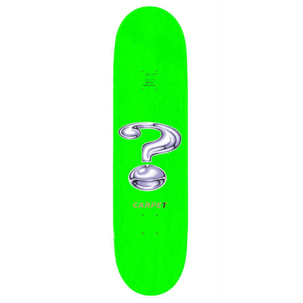 A Carpet Co. CARPET COMPANY QUESTION skateboard with stains on it.