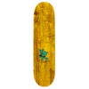 The Carpet Co. Corey Duffel Guest Deck is a limited edition skateboard with a yellow stain, small blue cartoon graphic, and black center text—a unique, hand-screened collector’s item.