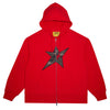 The Carpet Co. C-Star Thermal Zip Hoodie Red features front pockets, a black camo star chest graphic, signature Carpet Co. details, and a visible yellow inner label for standout style.
