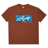 The Carpet Co. DOG TEE BROWN features a cartoon blue and white dog graphic with "Carpet Company Sucks 2023" on the front—a unique pick for fans of standout shirts.