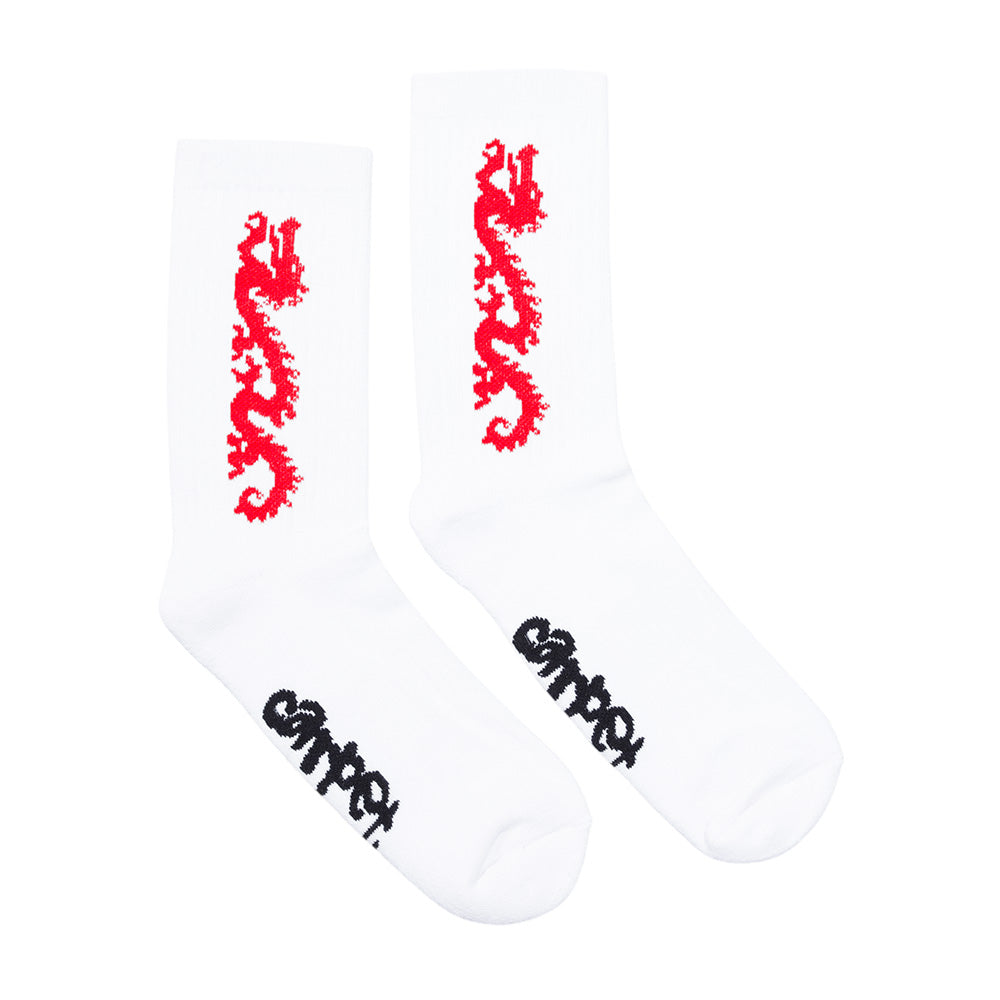 The STANCE CARPET CO. DRAGON SOCK WHITE features custom dragon artwork on the sides and bold black CARPET CO. text near the toes.