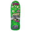 The HEROIN CURB CRUSHER CHOMP deck is a green Hard Rock Maple skateboard featuring a cartoon multi-eyed monster with large teeth and the words "HEROIN," "NO SKATING," and "CURB CRUSHER" on it.