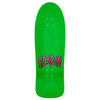 The HEROIN CURB CRUSHER CHOMP skateboard deck (10.25", green, 7 Ply North American Hard Rock Maple) showcases bold, pink "HEROIN" lettering—a striking design by the HEROIN brand.