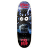 The HEROIN CURB KILLER 8 skateboard deck by HEROIN features cartoon eyes, “YOUR CURB” on a tombstone, bold pink “CURB KILLER VIII” text, and is crafted from North American Hard Rock Maple.