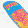 The HEROIN DEAD DAVE ALLEGORY OF FEAR skateboard deck by HEROIN is crafted from Hard Rock Maple, in blue, with bold yellow and pink art featuring "HEROIN" at the top and playful Bog Hog graphics across the surface.