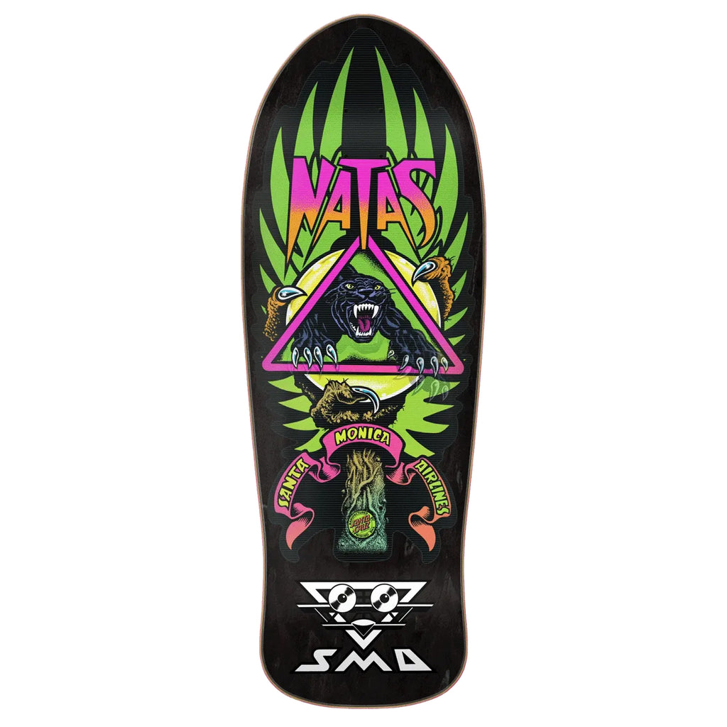 A SANTA CRUZ NATAS PANTHER LENTICULAR REISSUE skateboard with an image of satan on it.