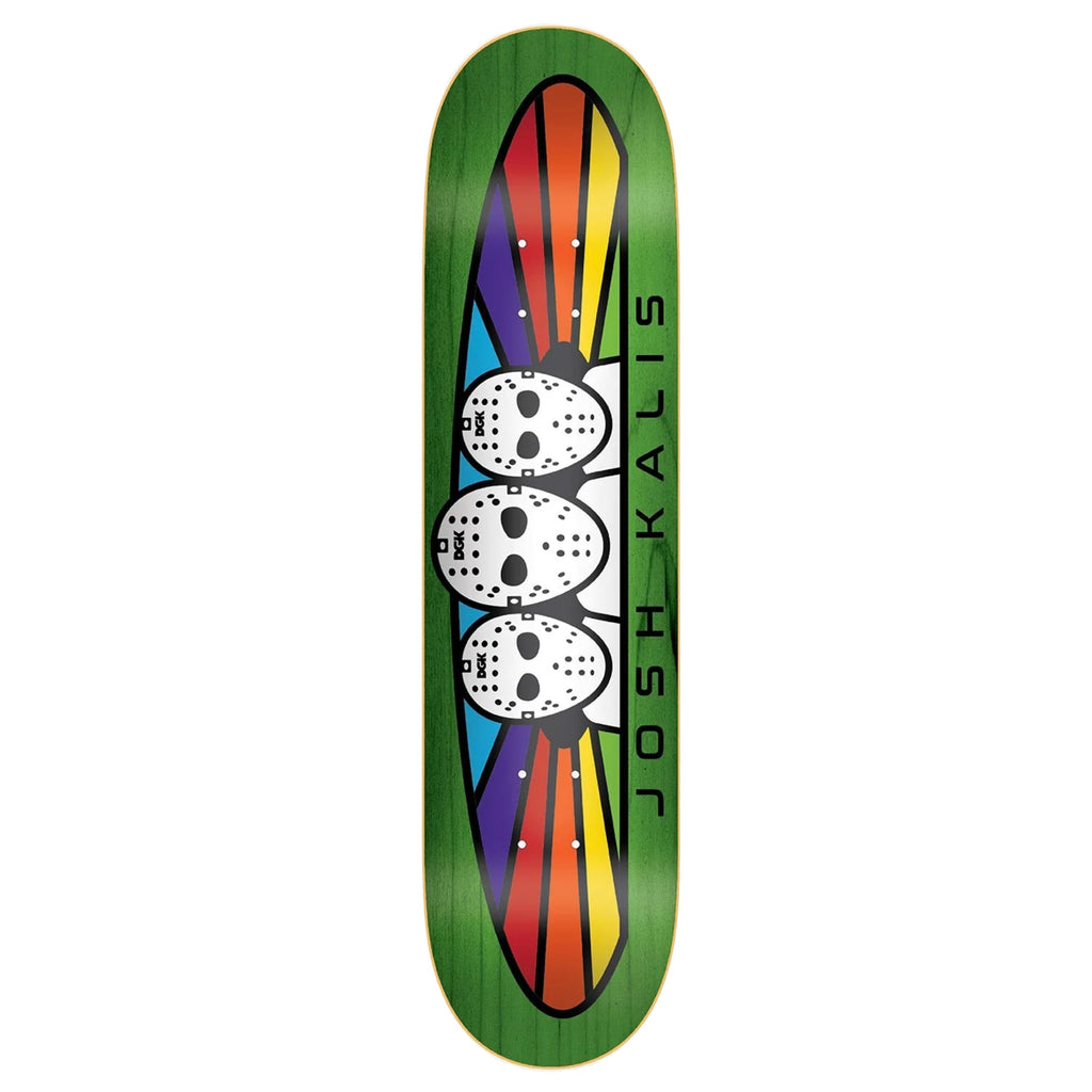 A DGK skateboard deck with three skulls on it.