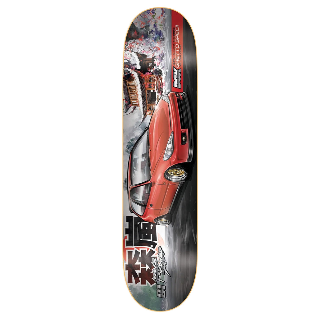 A DGK skateboard deck with an image of a red car.