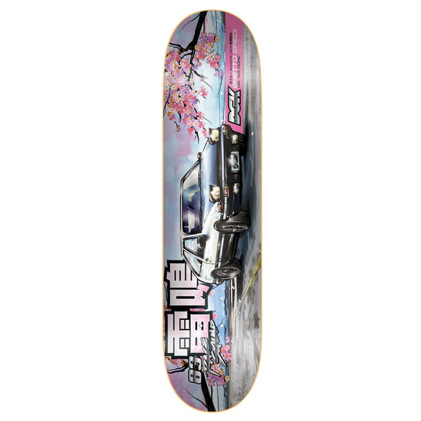 A DGK BLOSSOM CREW THUNDER skateboard deck with an image of a car on it.