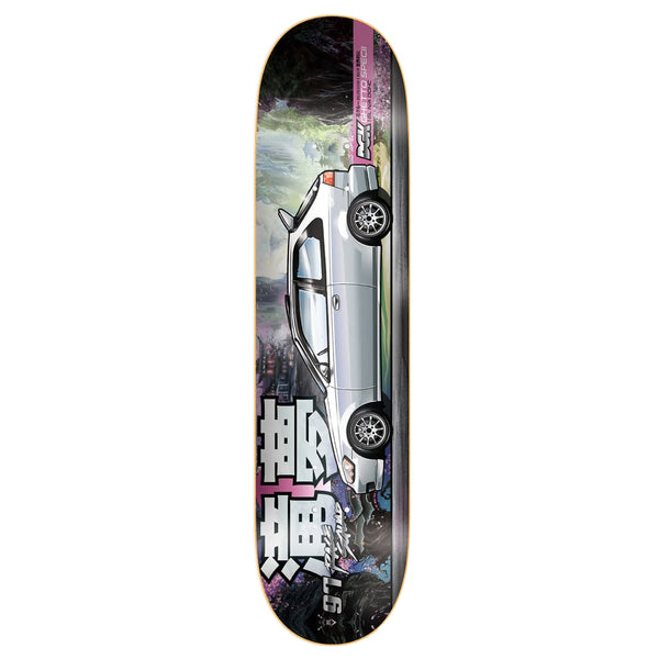 A DGK skateboard with an image of a car on it.