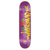 The DGK STEVIE WILLIAMS CHEESIN AUTOGRAPHED deck features yellow graffiti text, an illustrated character in camo pants and a red hoodie, plus Stevie Williams’ black signature on a purple background.