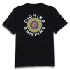 Black DICKIES X SPITFIRE GRAPHIC TEE showcasing the iconic "Dickies Spitfire" logo with a dynamic spiral design prominently displayed on the back.